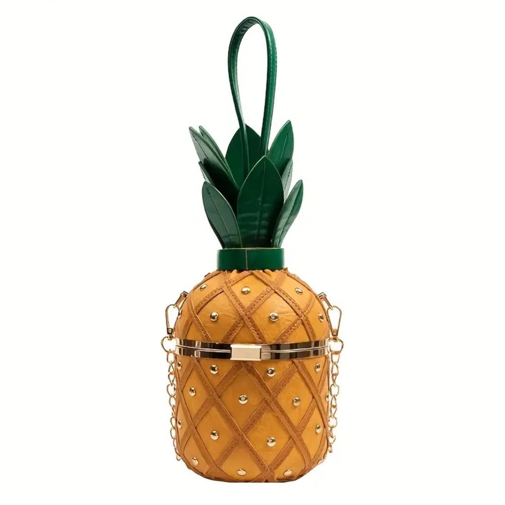 Pineapple Shaped Faux Leather Handbag with Chain Strap | Novelty Item - Picture 2 of 7